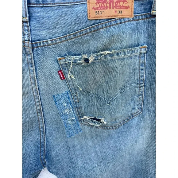 Levi Strauss 511 Mens Vintage Distressed Stretch Denim Shorts Blue Sz L - Picture 6 of 12